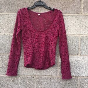 Intimately Free People Small Lace Layering Top Plum Purple L/S Sexy Scoop Neck